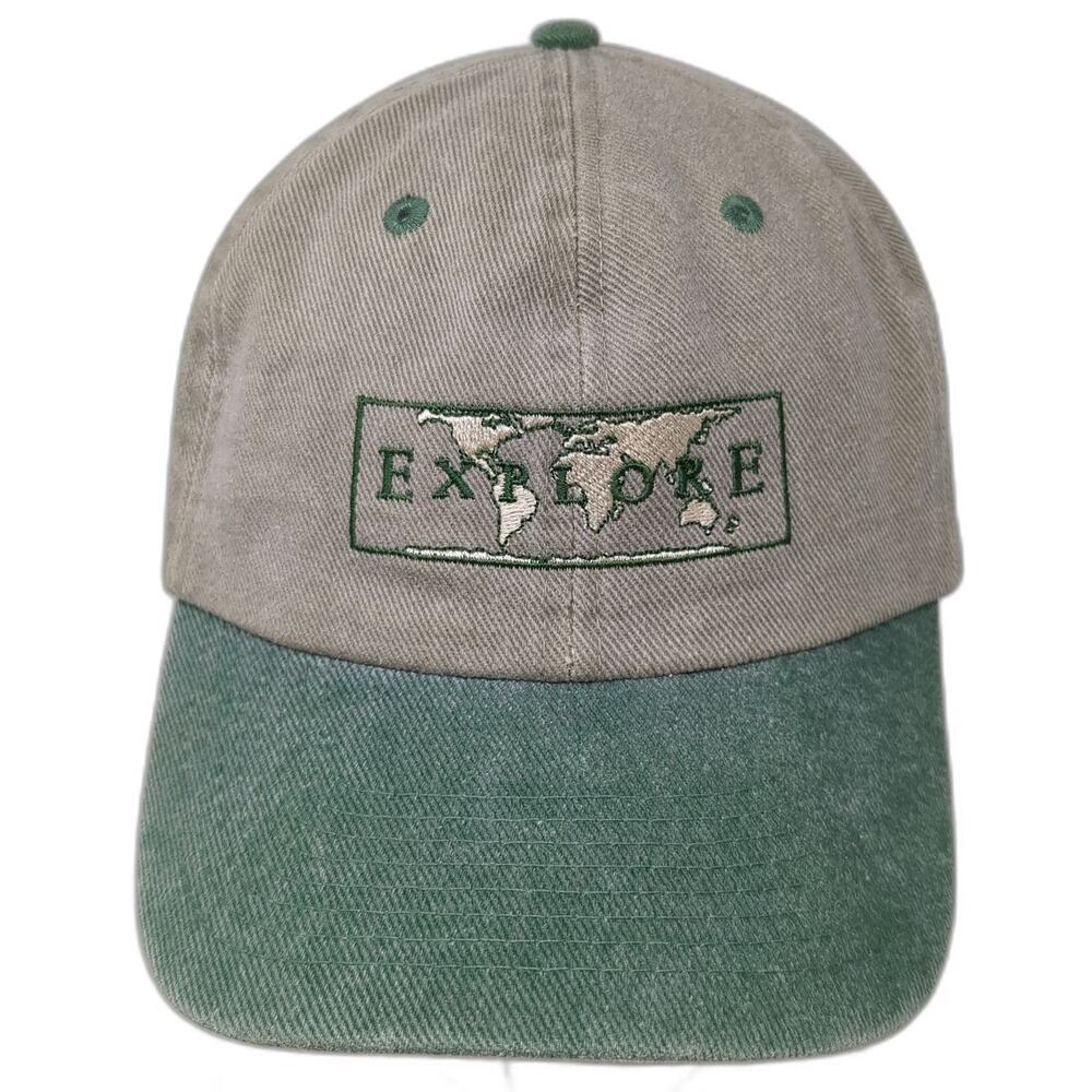 Fahrenheit Baseball Cap Beige Green One Size Explore World Map Cotton Hat